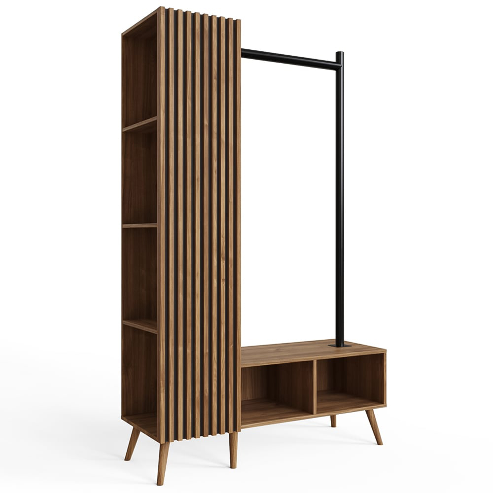 GFW Rowan 6 Shelf Oak Slatted Open Wardrobe Image 2