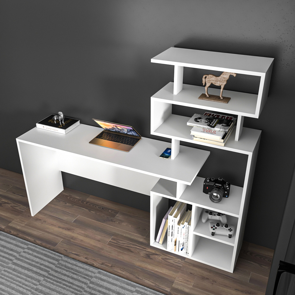 Decorotika Next 7 Shelf Modern Study Desk White Image 3