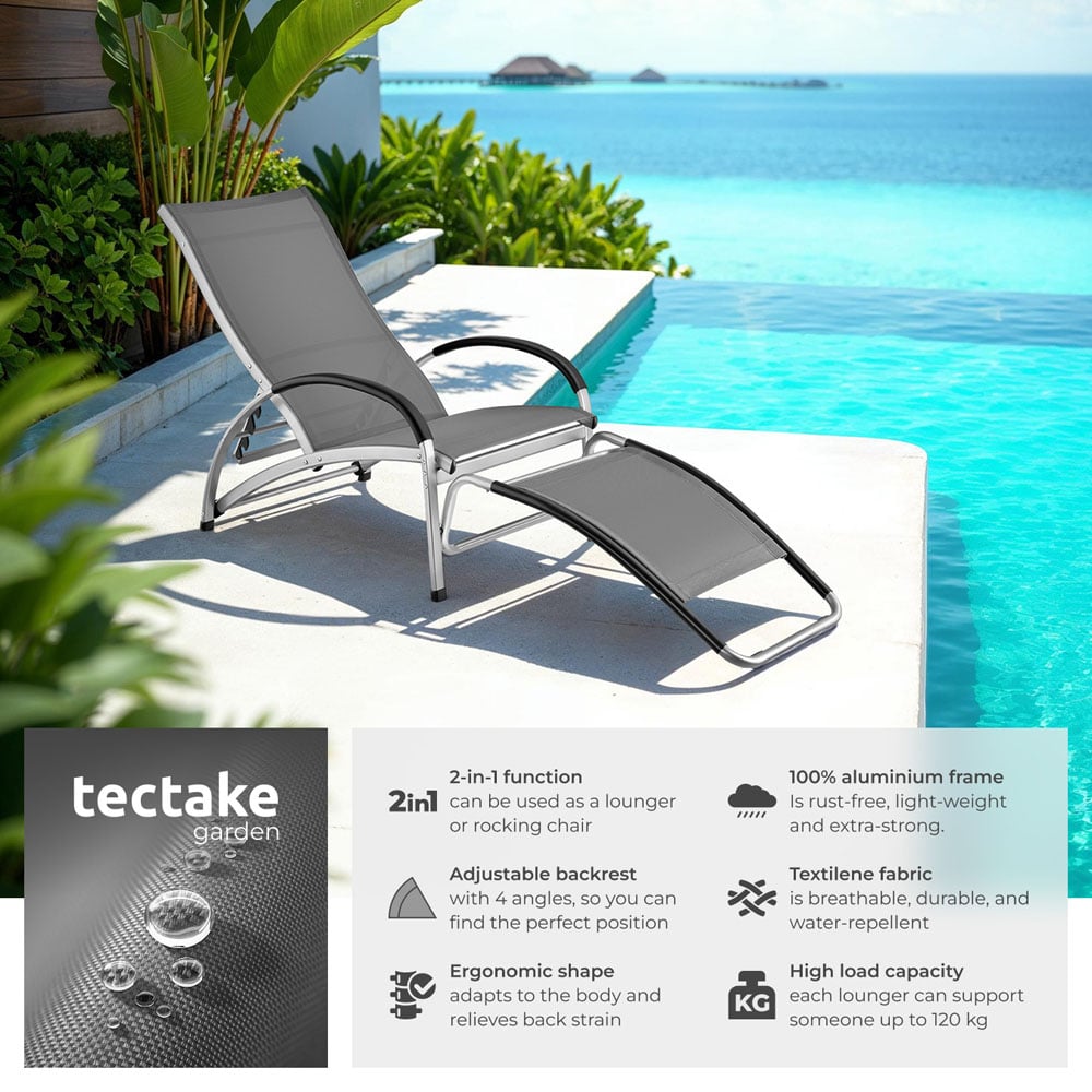 tectake Avignon Grey 2 in 1 Sun Lounger with Adjustable Backrest Image 6