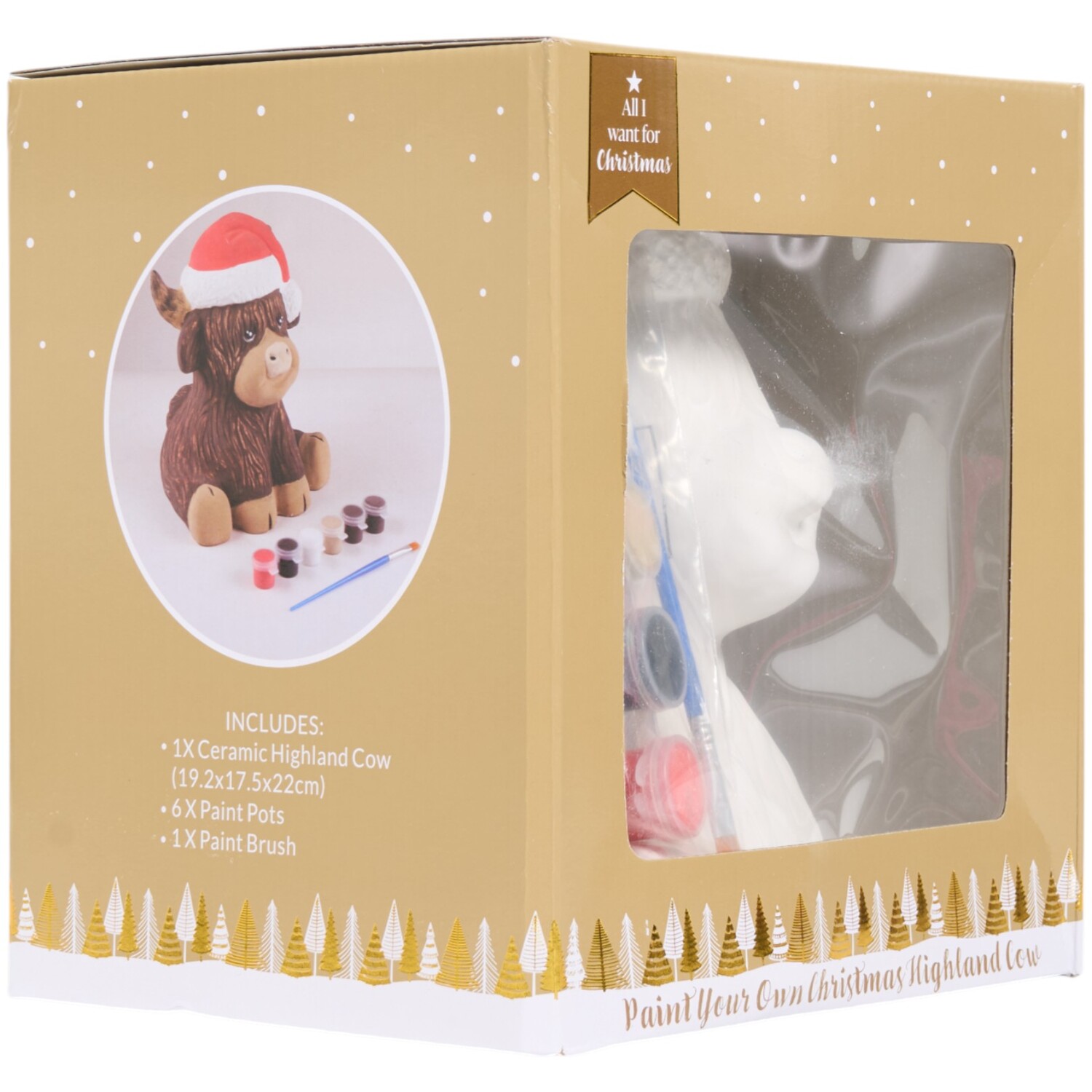 Paint Your Own Ceramic Xmas Highland Cow Kit White Image 6