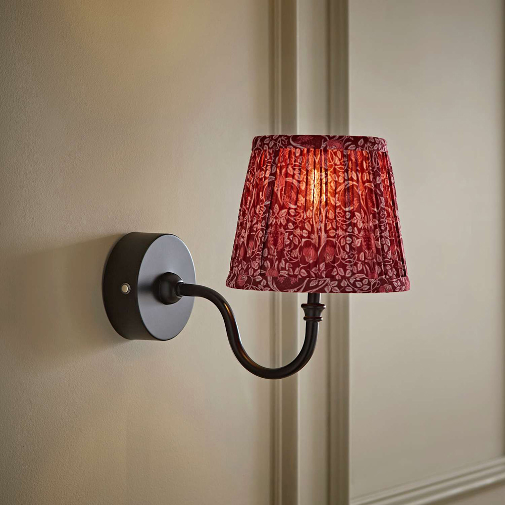 ValueLights Lowe Burgundy Floral Pleated Shade Black Rechargeable Wall Light with Bulb Image 6