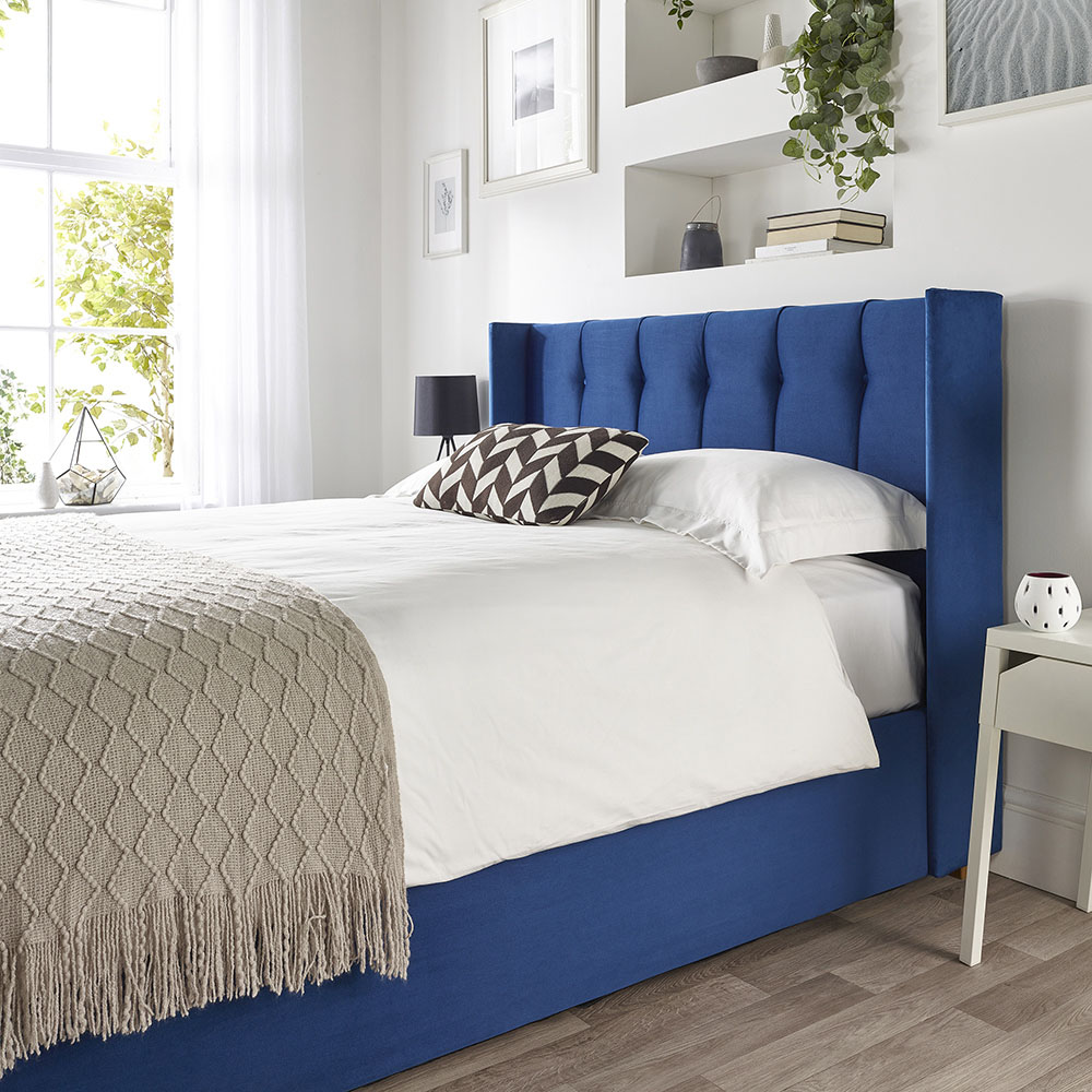 Catherine Lansfield Utopia King Size Navy Velvet Ottoman Wing Bed Image 5