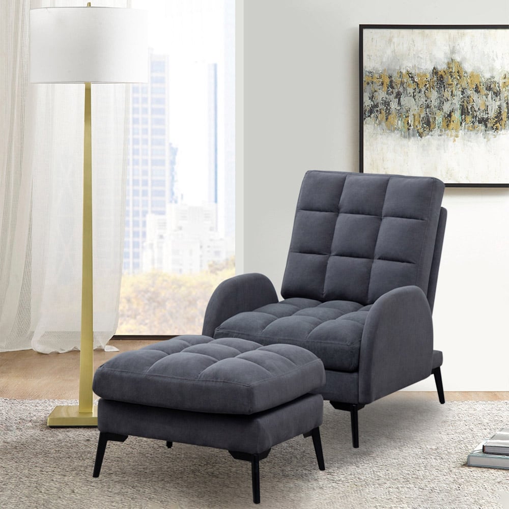 Living and Home Grey Recliner Armchair with Footstool Image 6