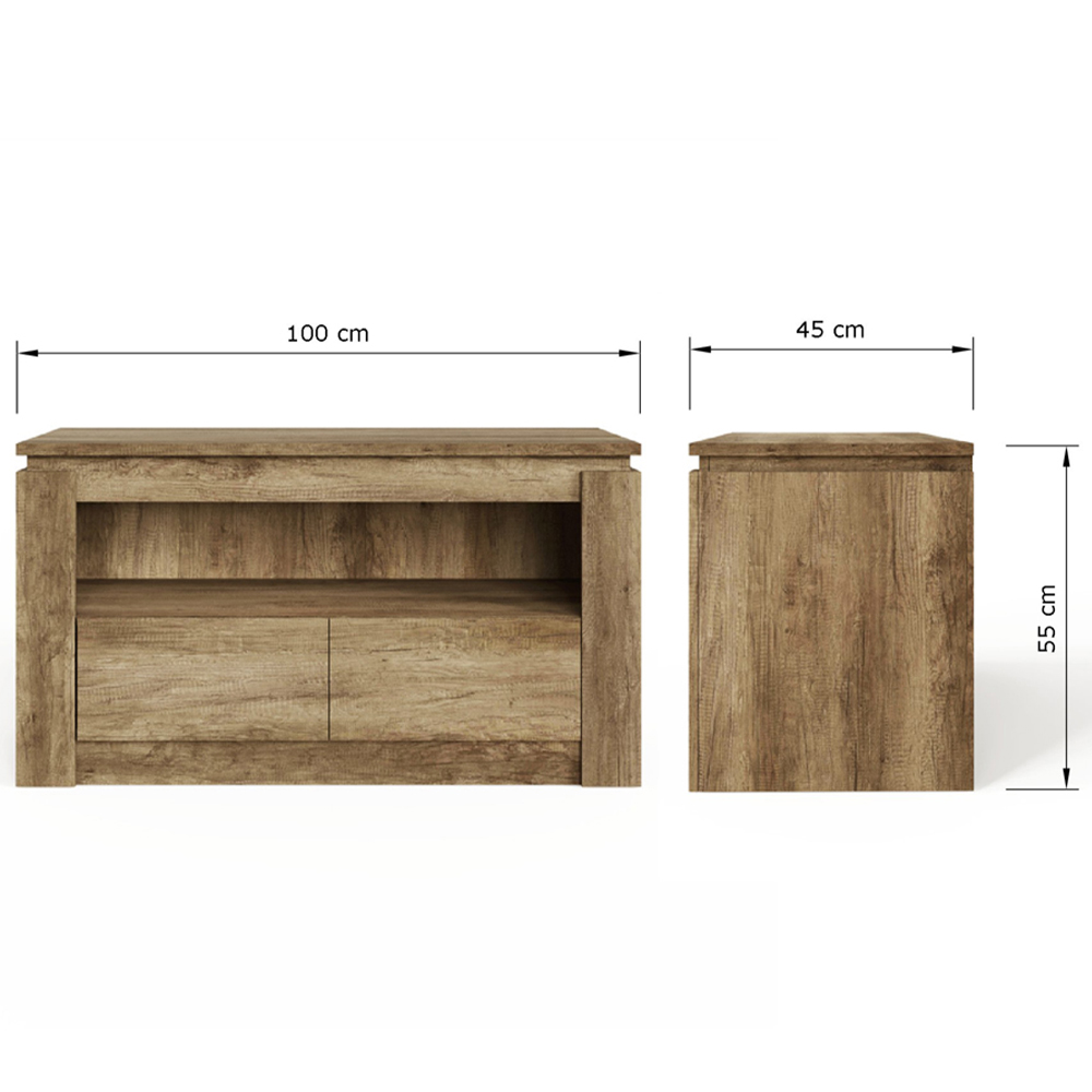GFW Canyon 2 Drawer Single Shelf Oak TV Unit Image 9