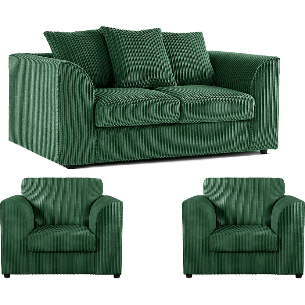 Luxor 4 Seater Green Jumbo Cord Scatter Back Sofa Suite Image 2