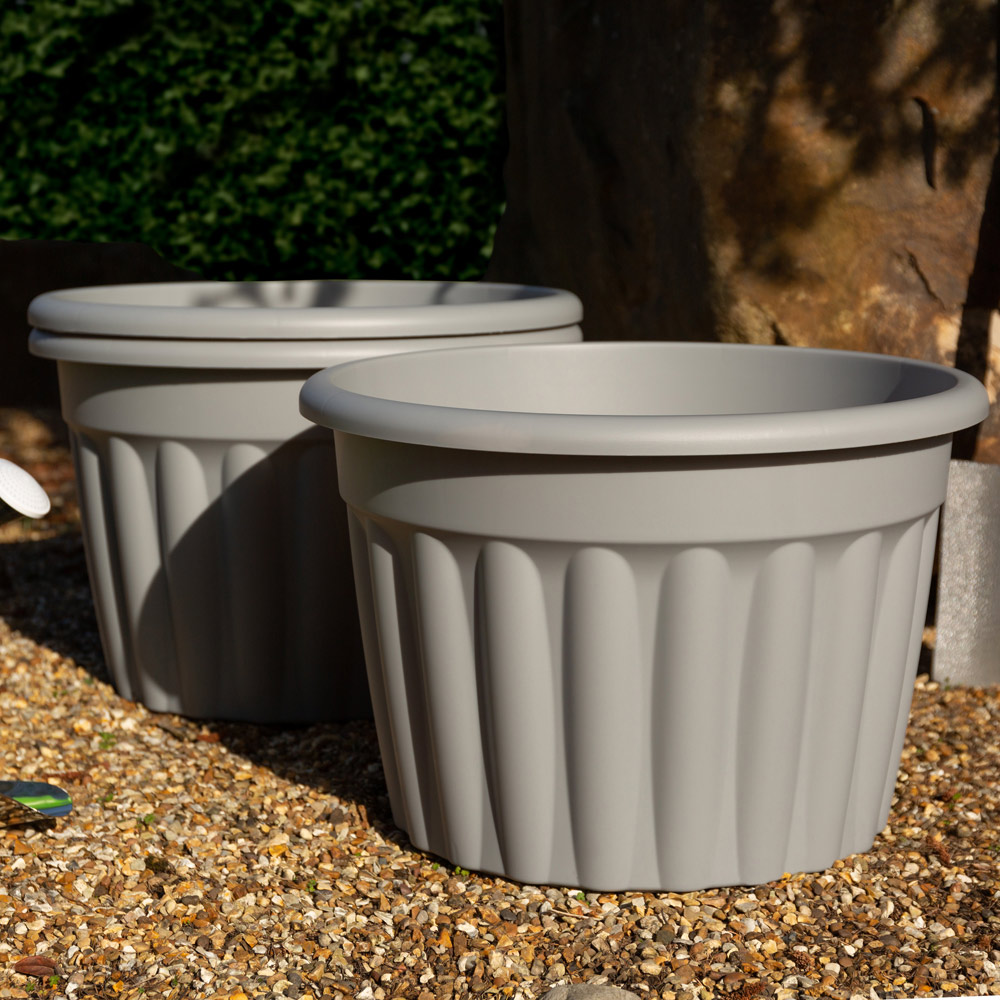 Wham Vista Upcycle Grey Recycled Plastic Round Planter 60cm 3 Pack Image 2