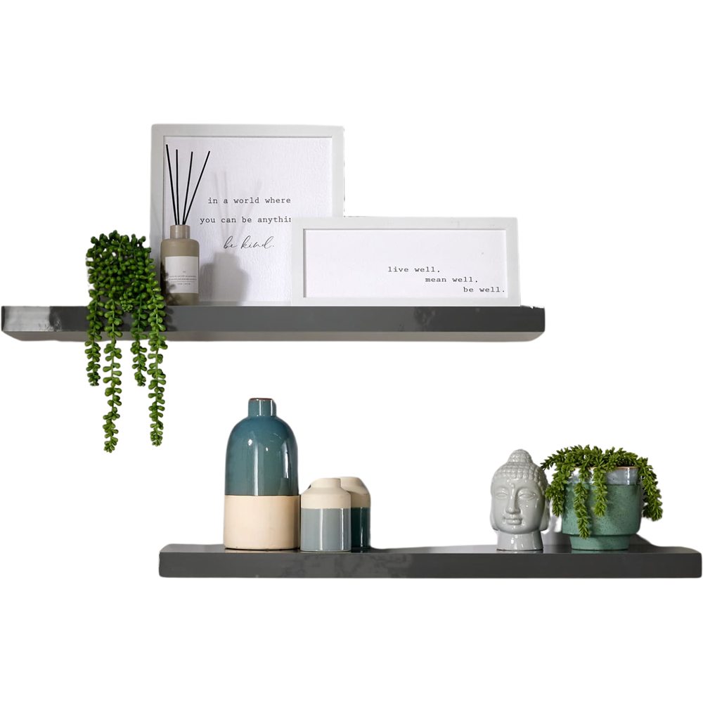 Home Source Cloud 80cm Set of 2 Grey Gloss Floating Shelf Image 1