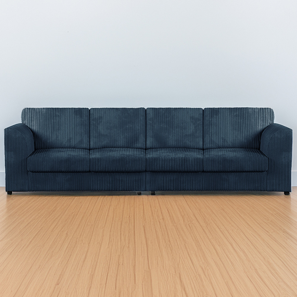 Luxor 4 Seater Navy Blue Jumbo Cord Full Back Sofa Image 1