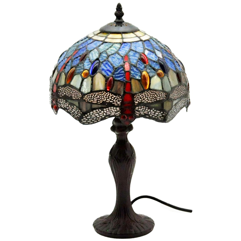 Acacia Home Tiffany Blue Shade Dragonfly Table Lamp 25.4cm Image 1