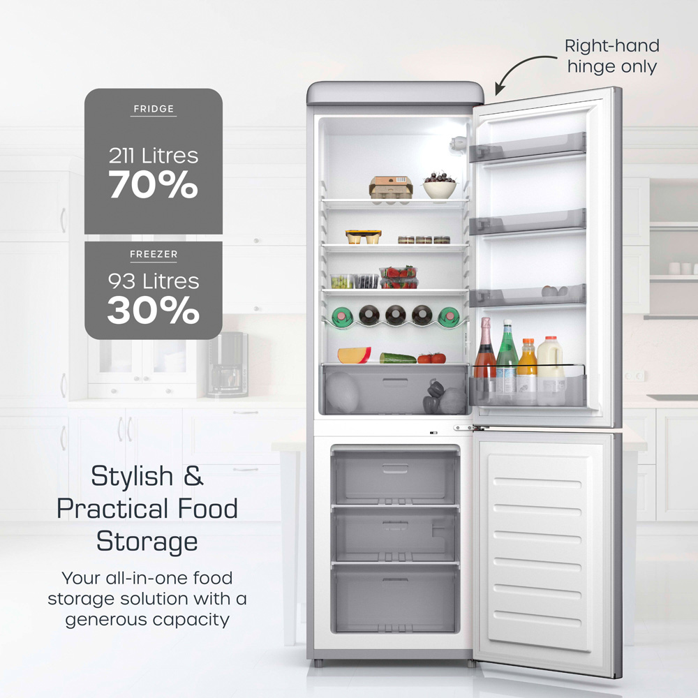 Swan Retro SR11020GRNE Grey 70/30 Compact 304L Fridge Freezer Image 3