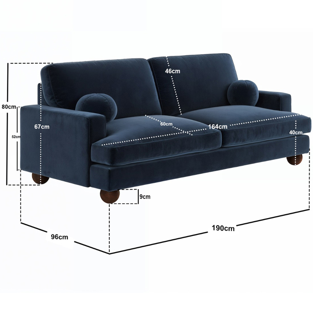 Solace+Co Addison 3 Seater Blue Velvet Sofa Image 8