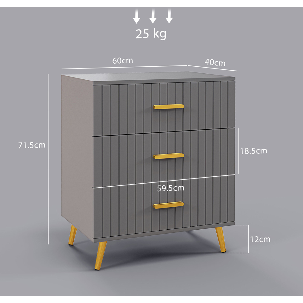 Portland 3 Drawer Chest of Drawers with Aluminium Legs Image 9