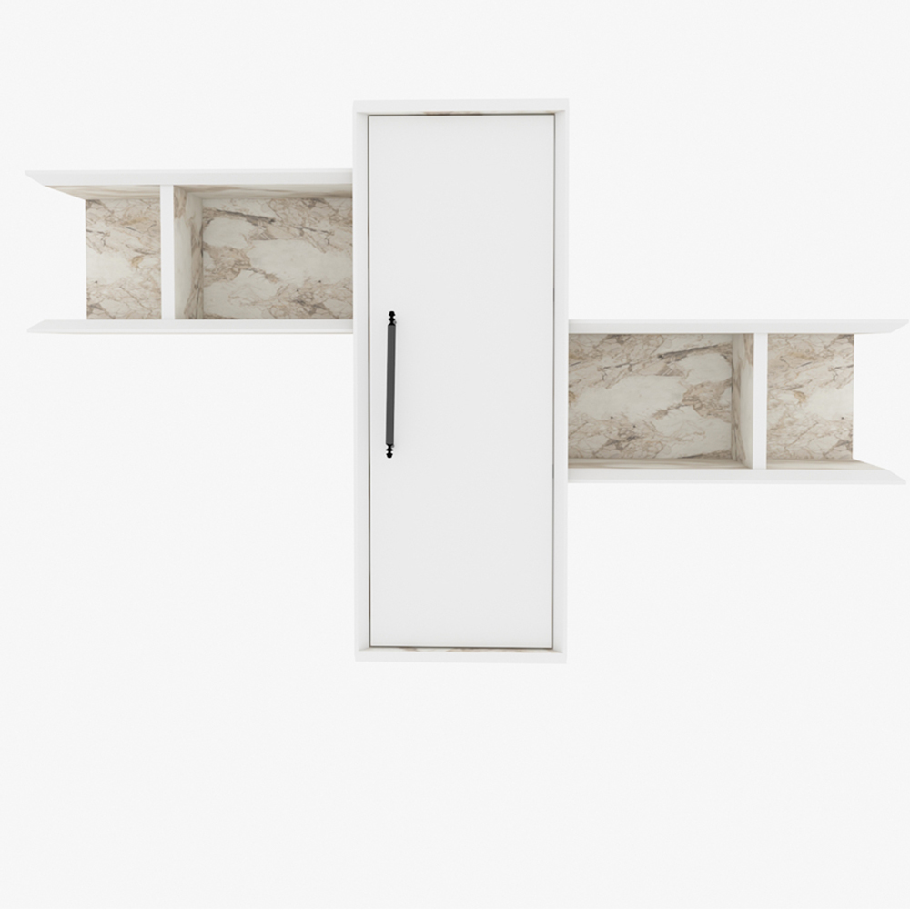Decorotika Olida Single Door 4 Shelf White Marble Effect and White Wall Display Unit Image 5