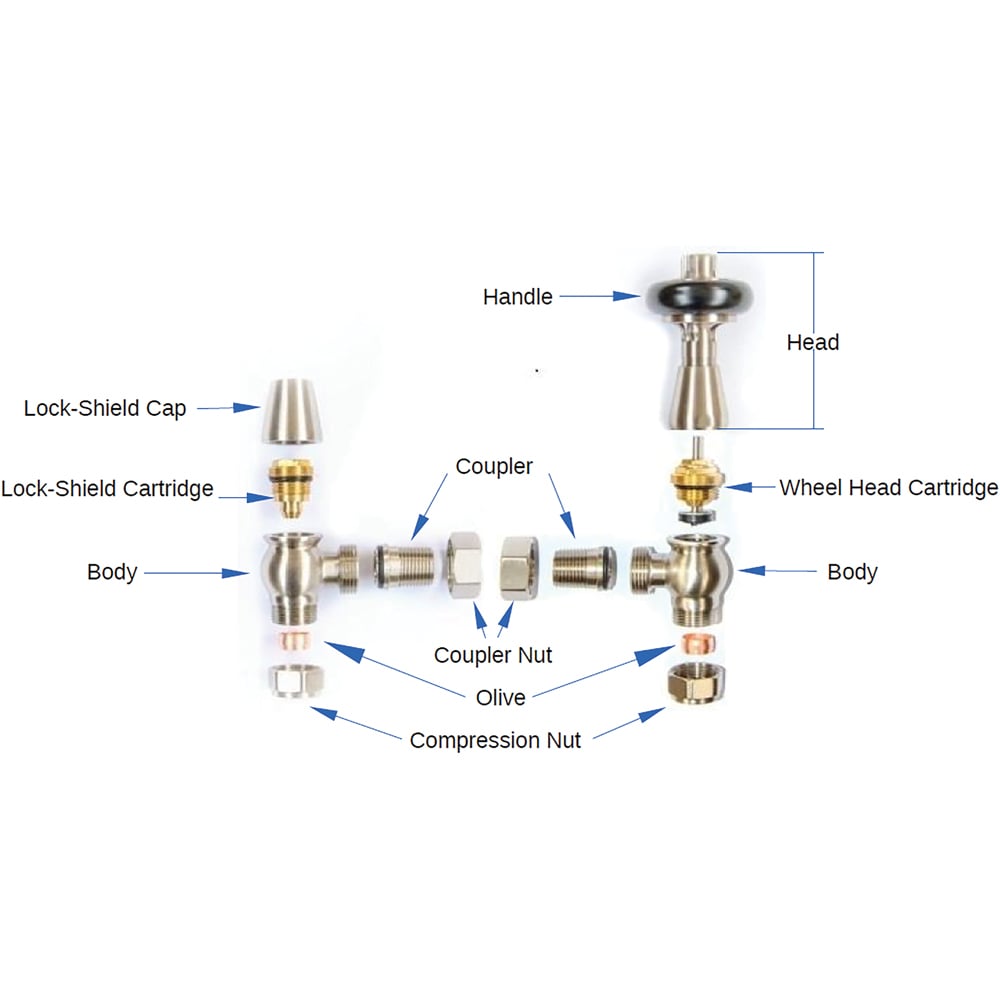 Terma Traditional Matt Textured Black Angled Thermostatic Radiator Valve Lockshield Set Image 3