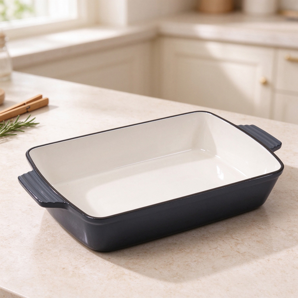 Living and Home 3.7L Grey Enamelled Cast Iron Rectangular Baking Dish Image 7