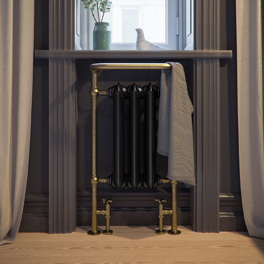 Terma 1217BTU Flat Black and Brushed Brass Heated Towel Rail 900 x 490mm Image 5