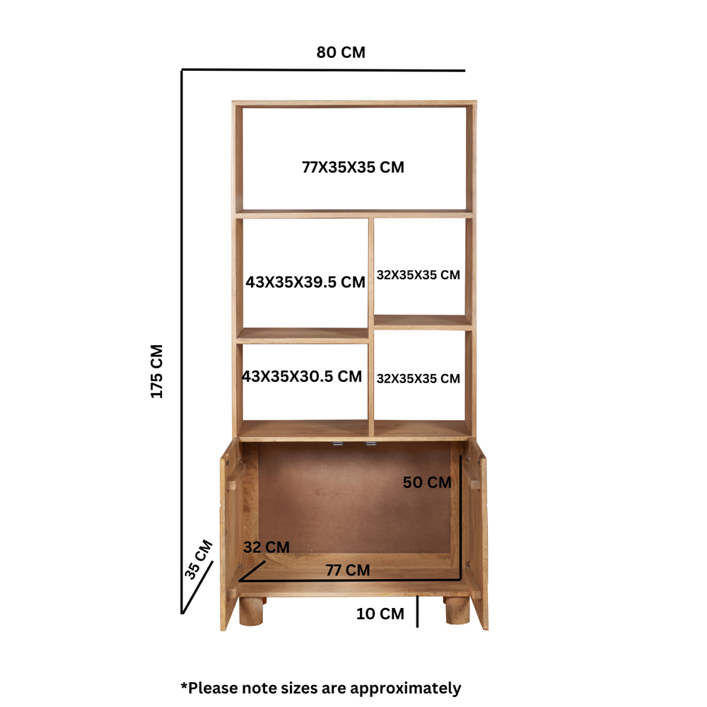 IH Design Ajmer 2 Door 6 Shelf Solid Wood Bookcase Image 7