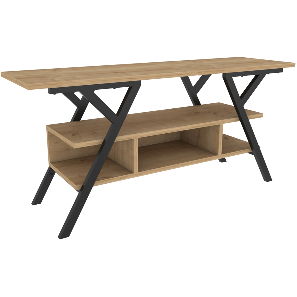 Decorotika Minerva Decorative 4 Open Shelf Black and Oak TV Unit Image 2
