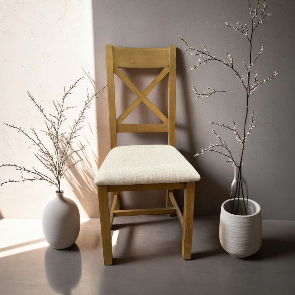 Home Source Copenhagen Beige Wool Solid Oak High Cross Back Dining Chair 2 Pack Image 6