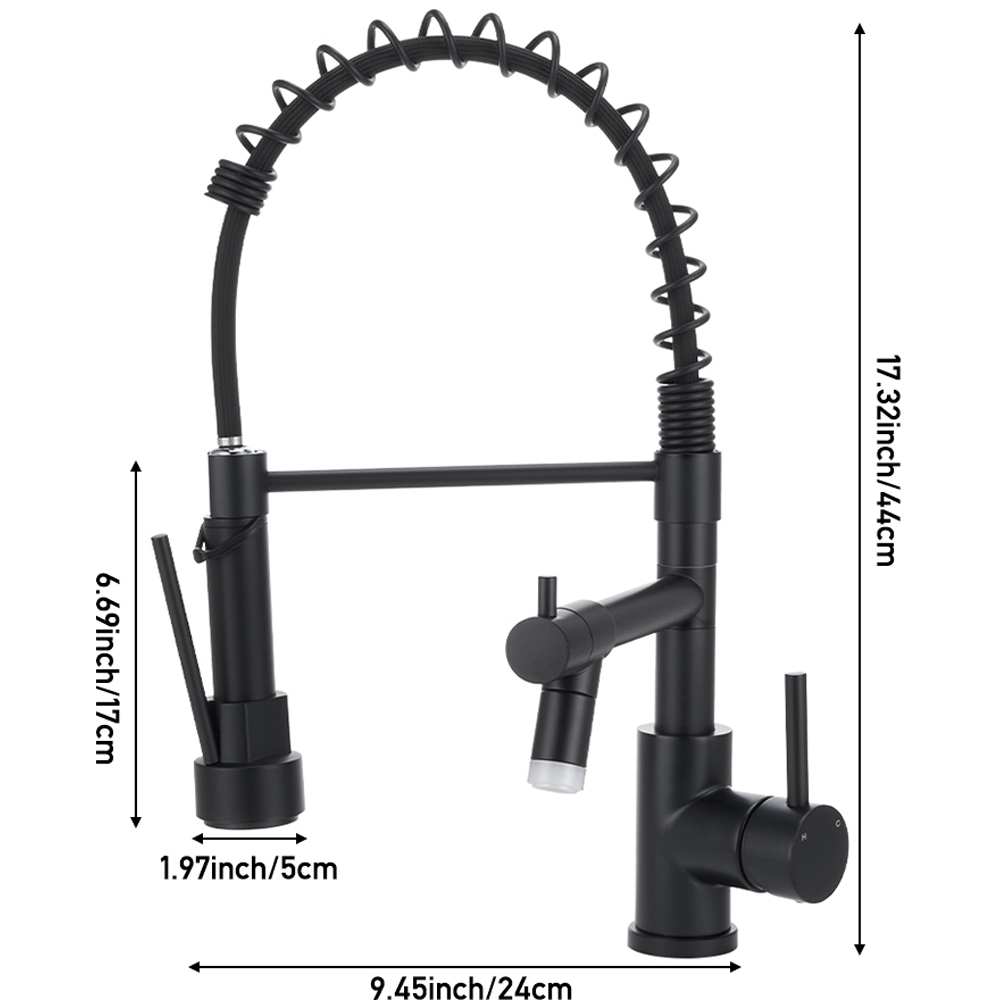 Living and Home Black 304 Stainless Steel Dual Spout Swivel Kitchen Faucet with LED Light Image 8