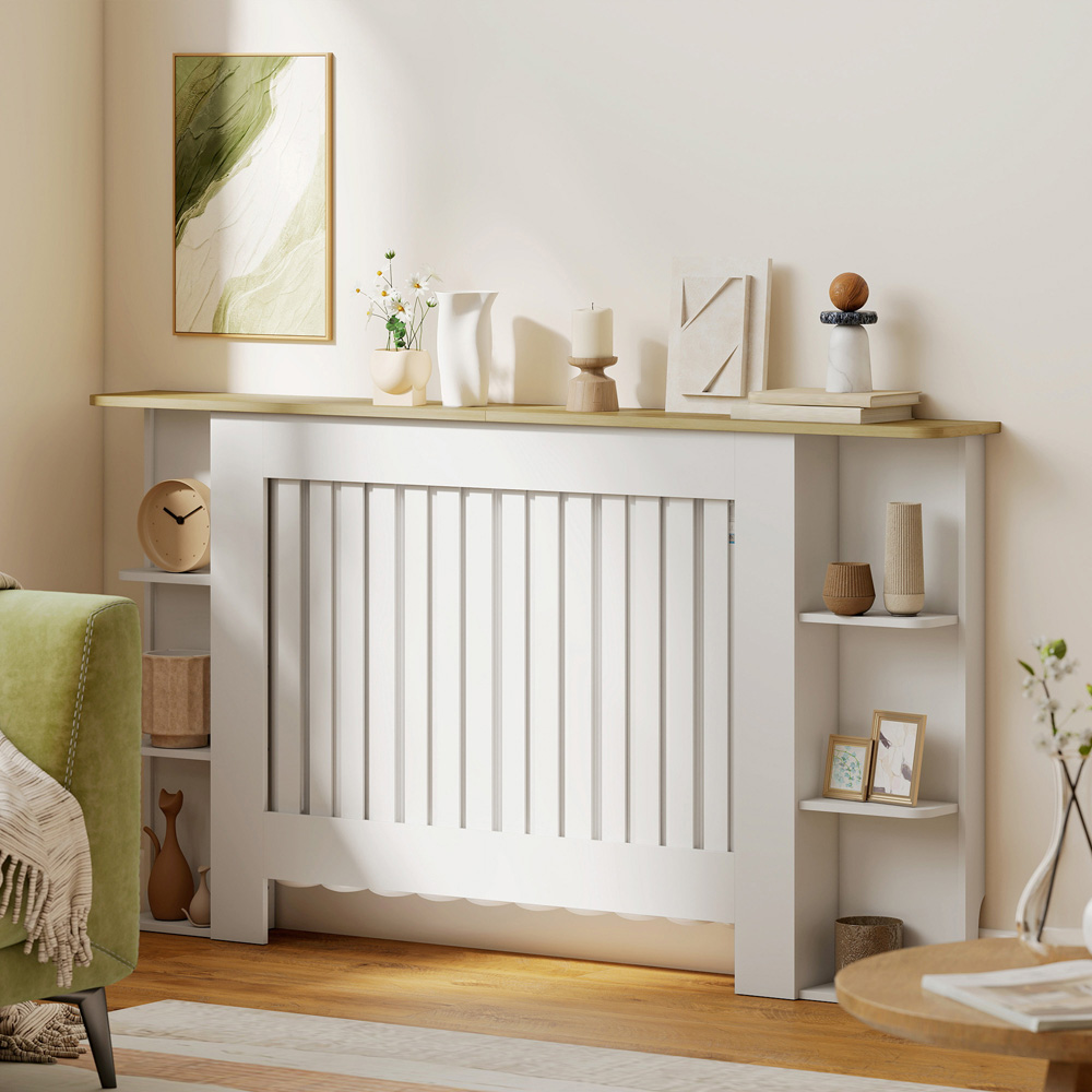 HOMCOM White Vertical Slatted Large Heater Cover Image 4