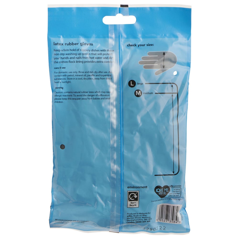 Wilko Washing Up Rubber Gloves Medium   Image 3