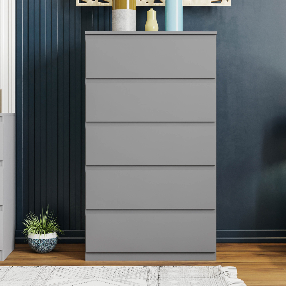 Vida Designs Denver 5 Drawer Grey Chest of Drawers Image 6