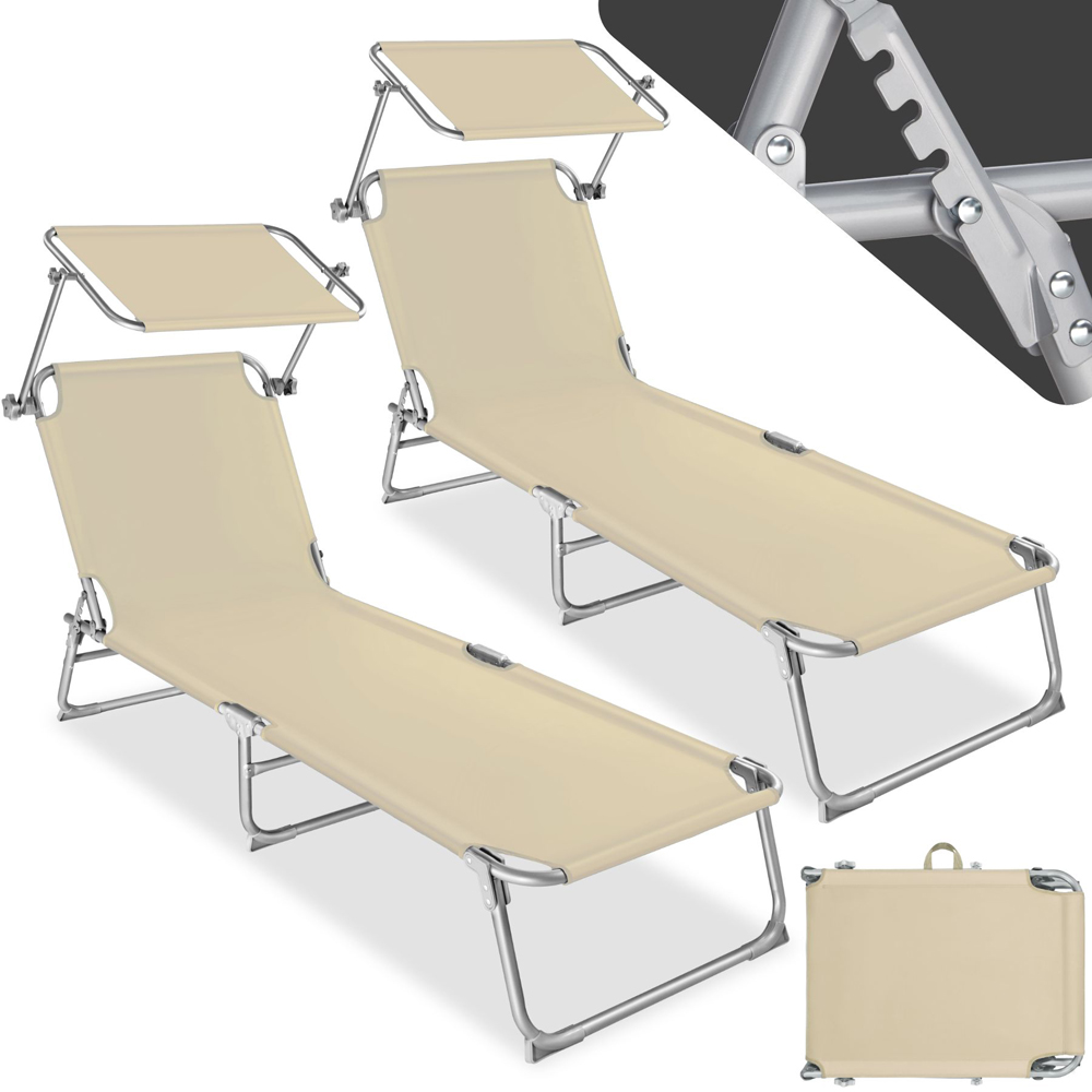 tectake Set of 2 Beige 4 Step Backrest Foldable Sun Lounger Image 2