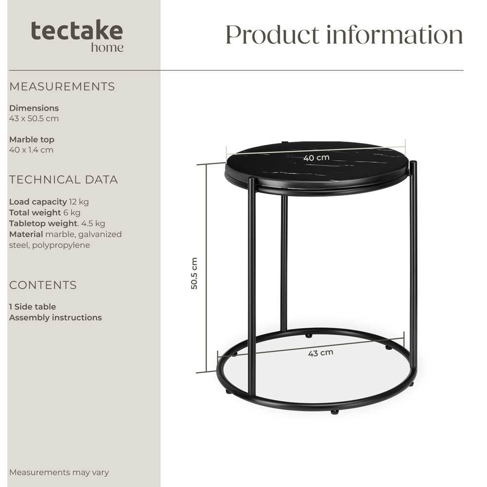 tectake Side Table Ellsa Black Marble Top Side Table Image 8