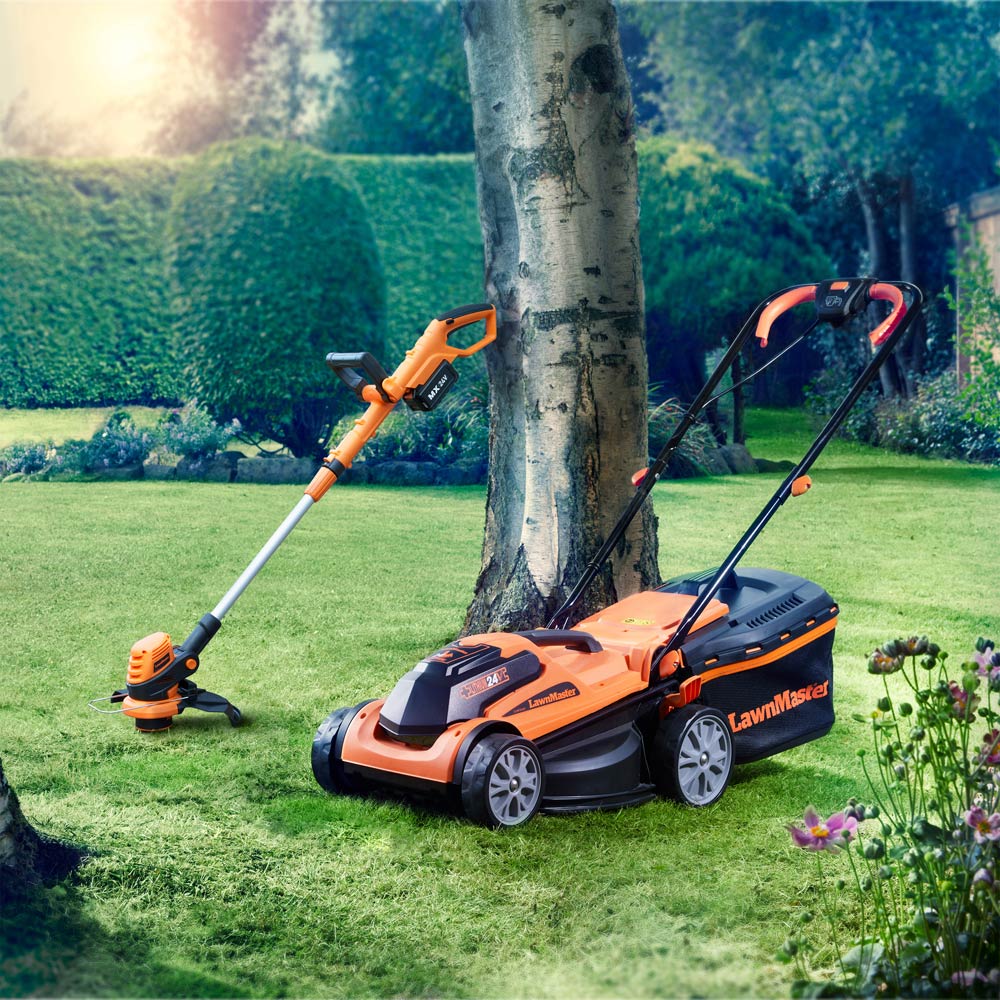 LawnMaster MFGT COMBO 24V Hand Propelled 34cm Rotary Battery Lawn Mower with Line Trimmer Image 2