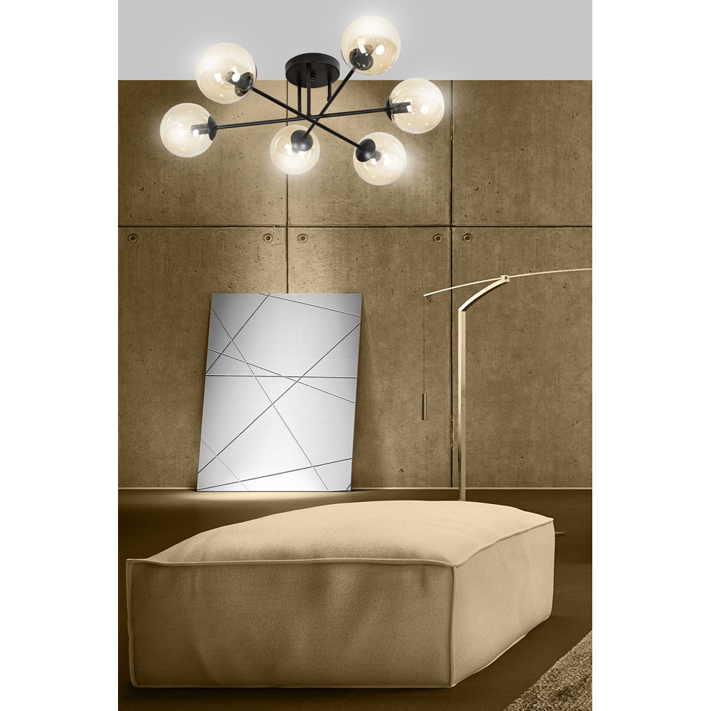 Emibig Brendi 6 Light Amber Shade Black E14 Ceiling Light Image 6