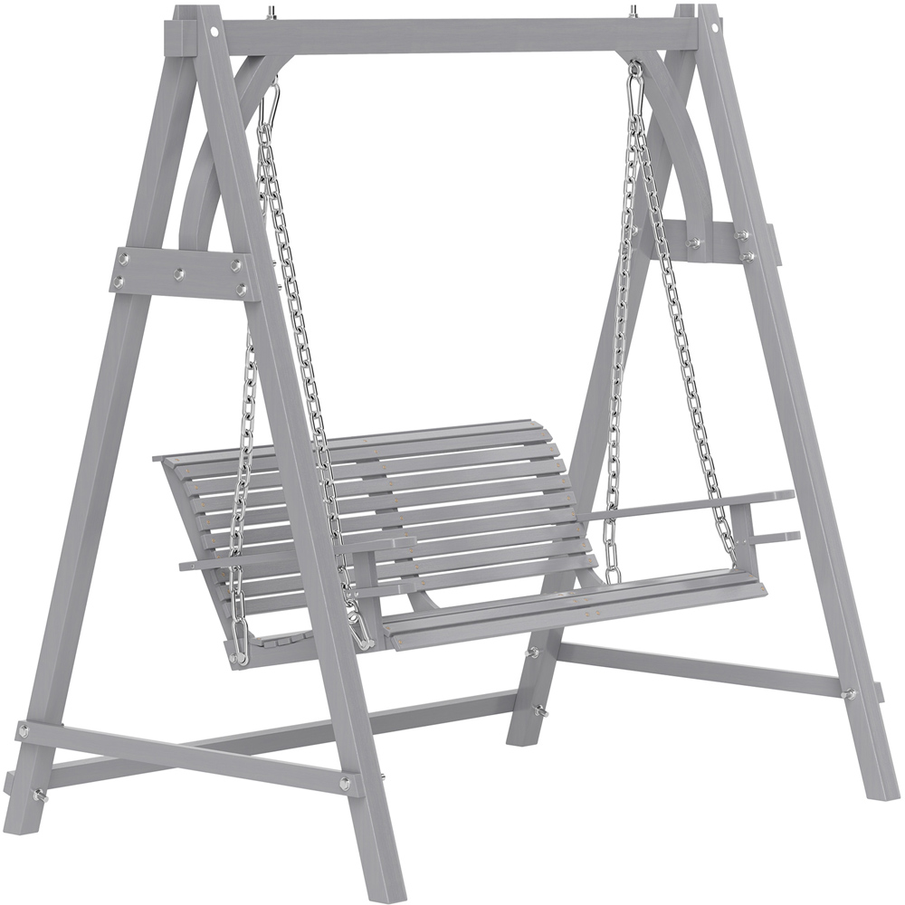 Outsunny 2 Seater Grey Wooden Garden Swing Chair Image 2
