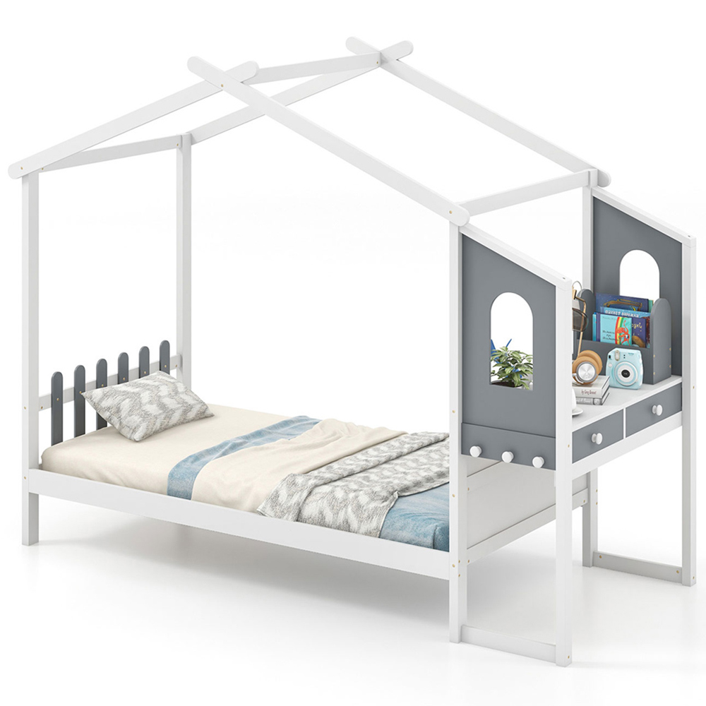 Costway Single Montessori Wooden House Bed Frame Image 2