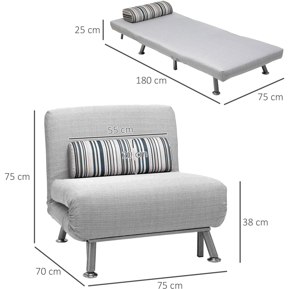 Portland Single Seater Grey Foldable Sofa Bed Image 7