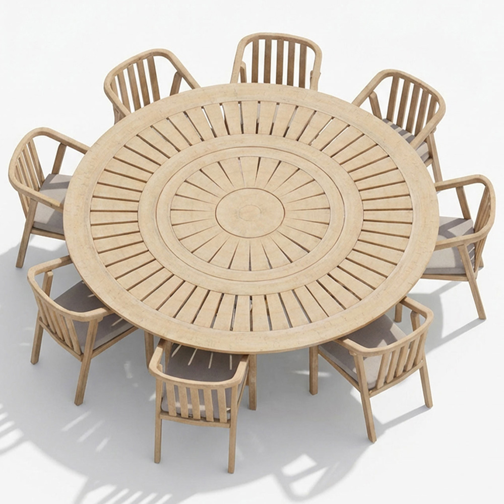 Royalcraft Maris 8 Seater Light Teak Acacia Wood Round Outdoor Bistro Set Image 3