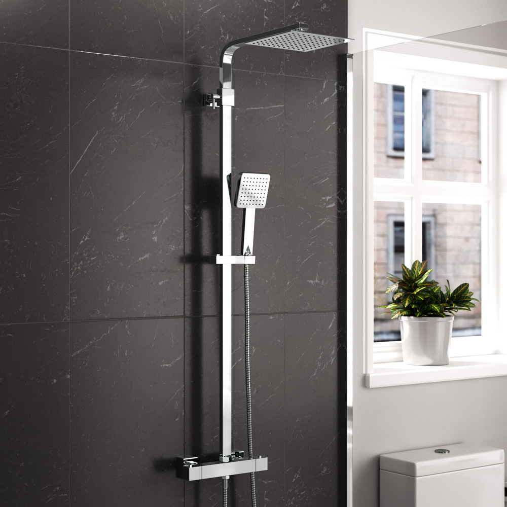 Nes Home Chrome Square Exposed Thermostatic Mixer Shower Set Image 2