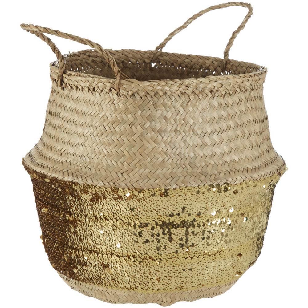 Premier Housewares Gold Sequin Medium Seagrass Basket Image 2