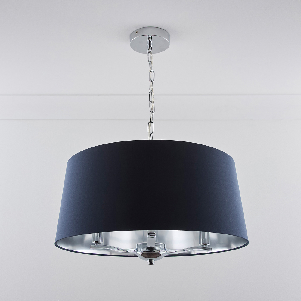 Kliving Giovanna 3 Light Navy Drum Shade Chrome Chandelier Image 2