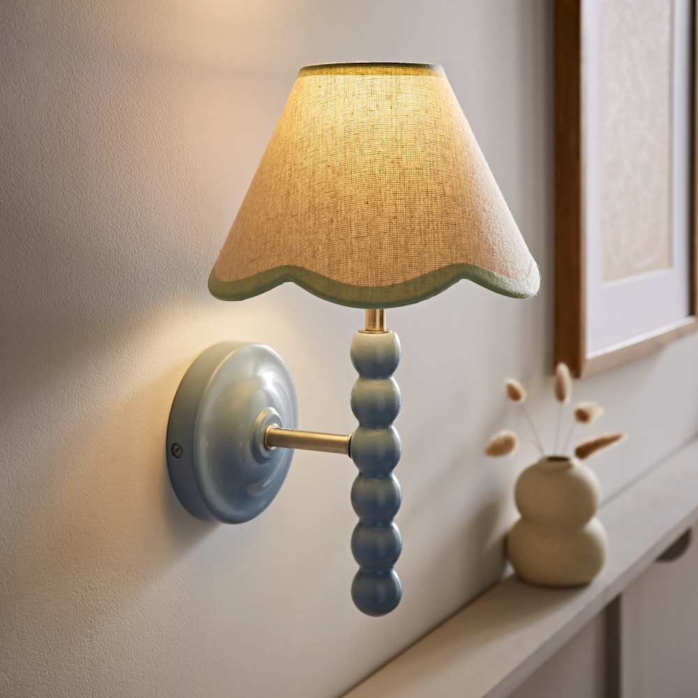 ValueLights Green Trim Scallop Shade Blue Bobbin LED Wall Light with Bulb 2 Pack Image 3