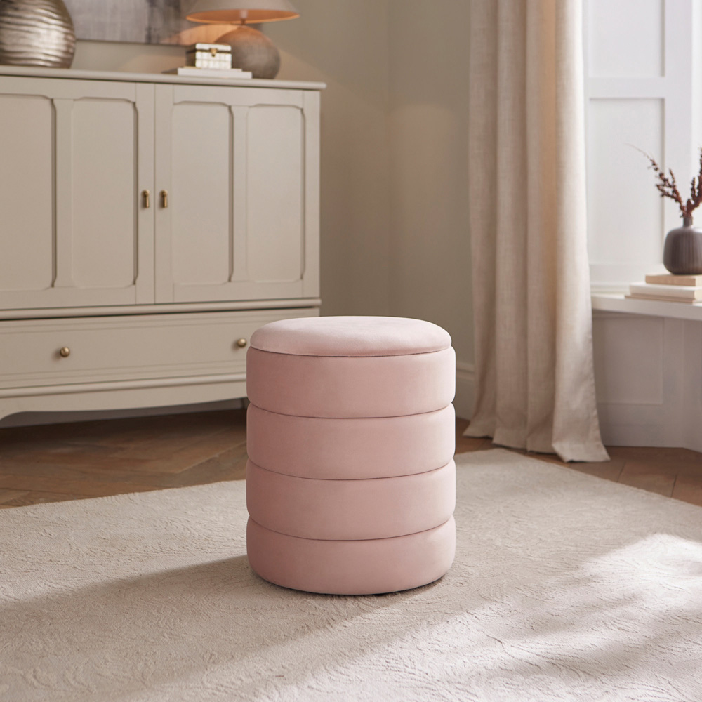 GFW Klara Blush Pink Soft Velvet Storage Stool Image 5