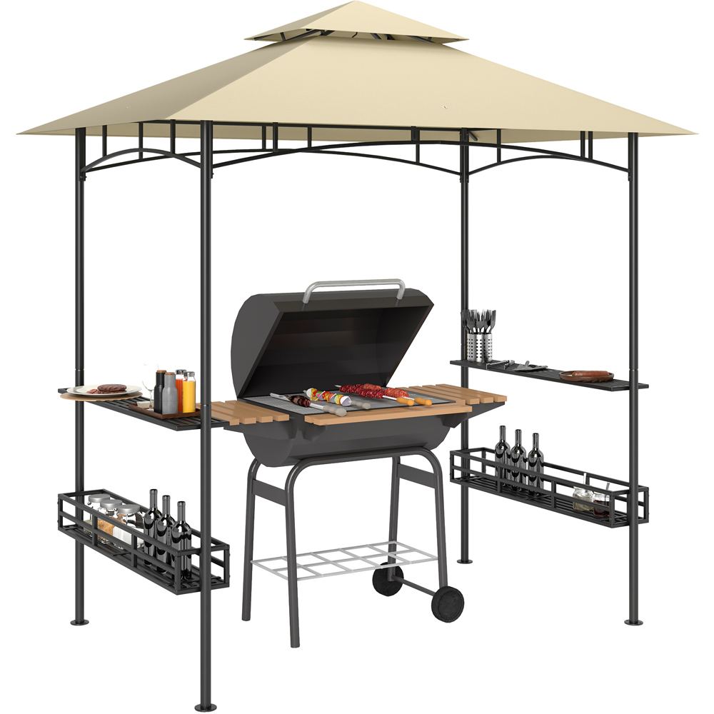 Outsunny 1.5 x 2.4m Beige Grill Canopy Gazebo with 2 Side Shelves and Hook Image 2