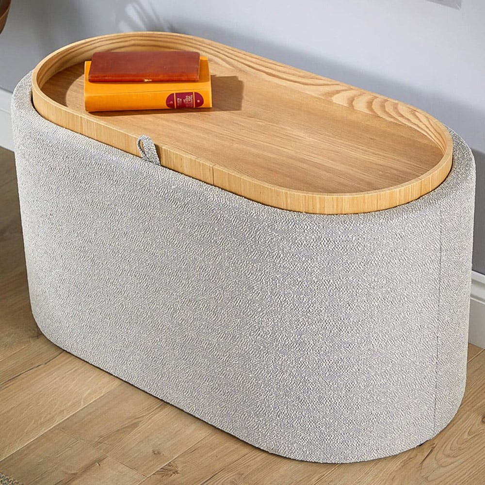 Home Source Merida Grey Reversible Tray Top Lid Storage Ottoman Image 3