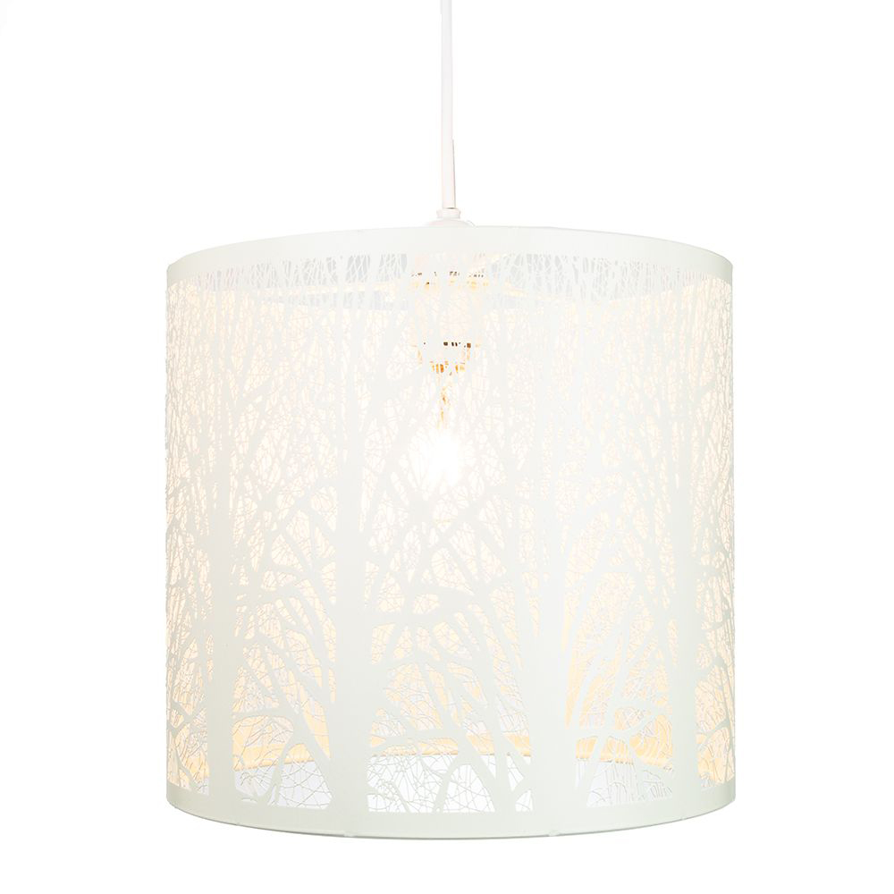 Happy Homewares Soft Cream Metal Forest Design Pendant Shade Image 2