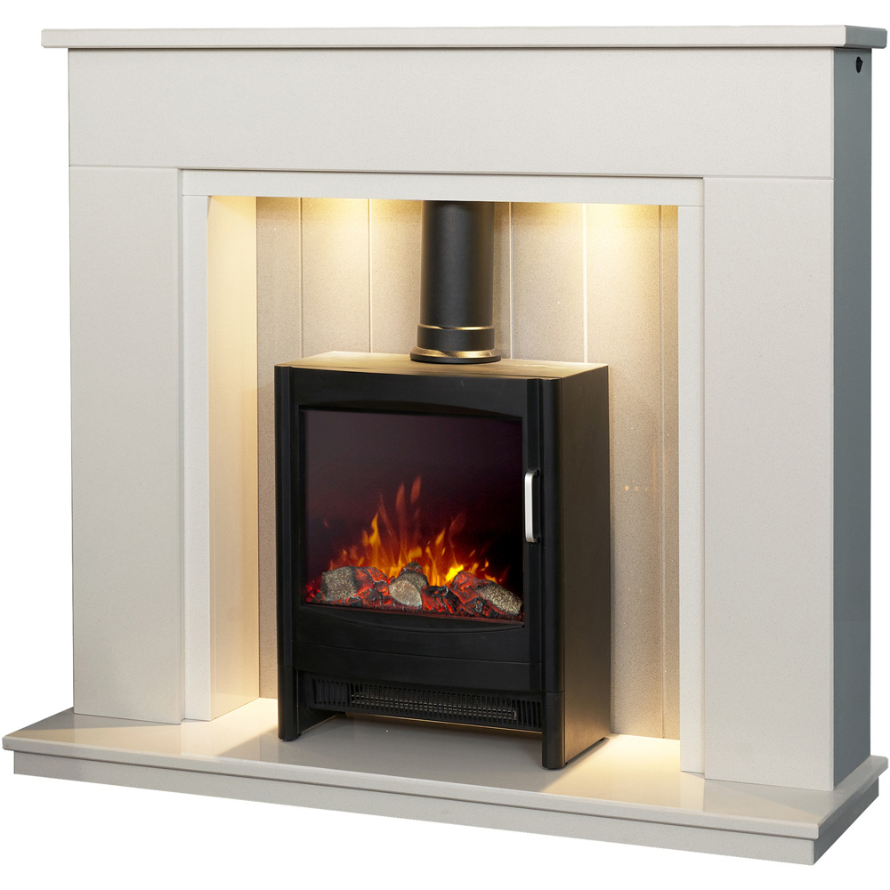 Acantha Larissa White and Grey Fireplace Suite and Black Keston Electric Stove 48 Inch Image 4