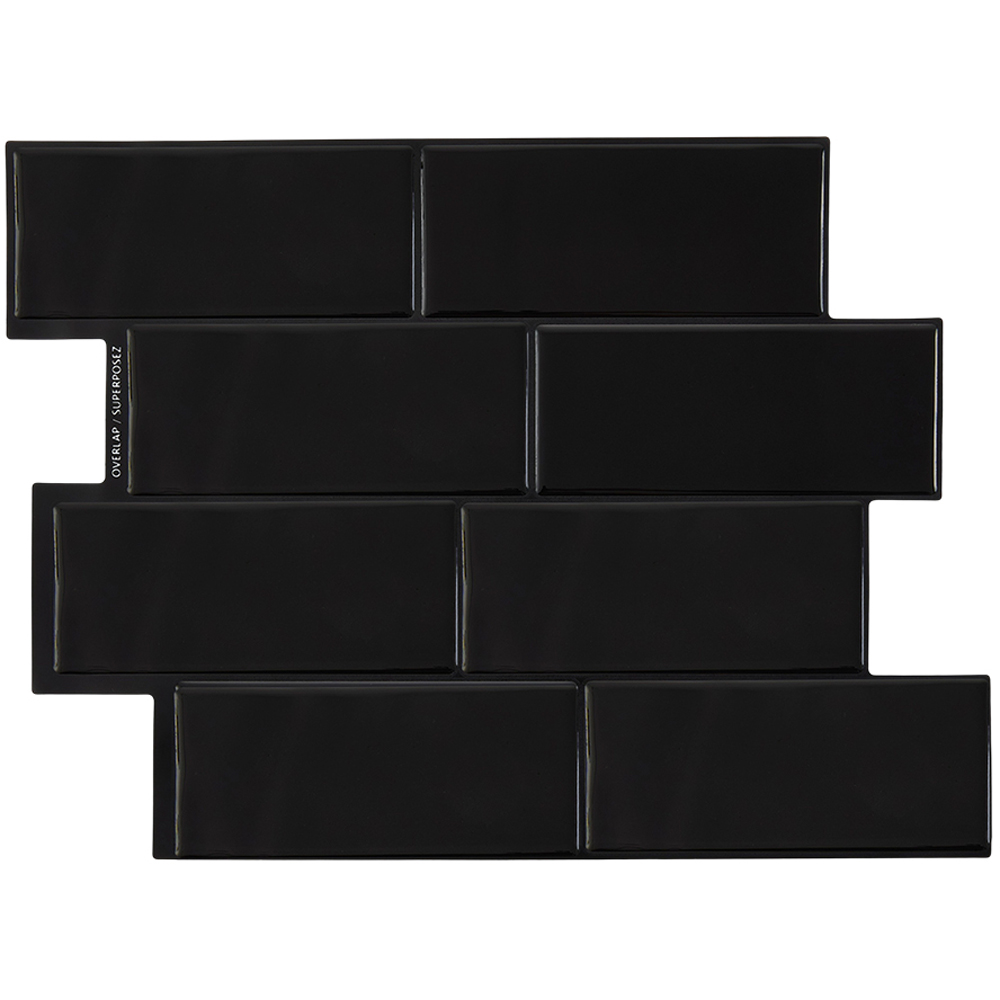 Living and Home Brick Effect Black Rectangle Self Adhesive Wall Sticker 10 Pack Image 3