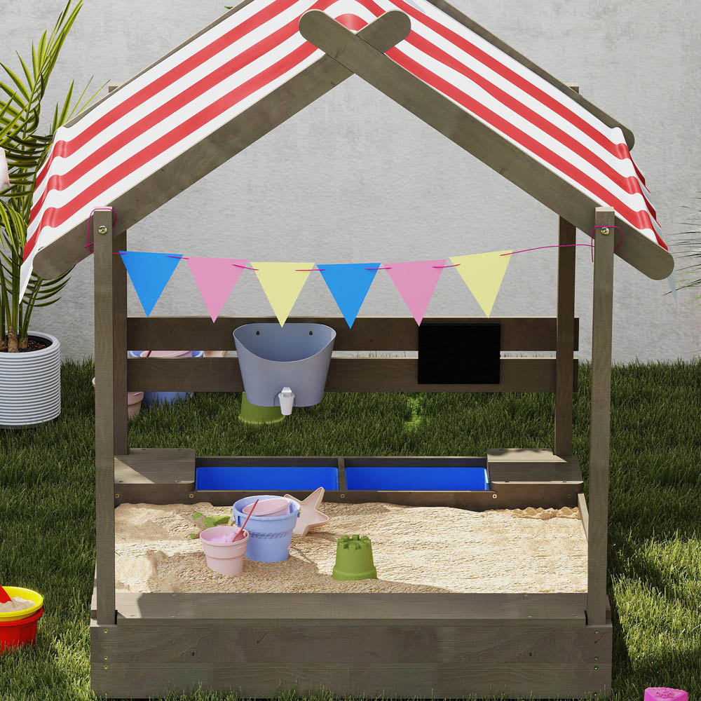 Outsunny Kids Grey Sand Pit with Canopy and Accessories Image 3