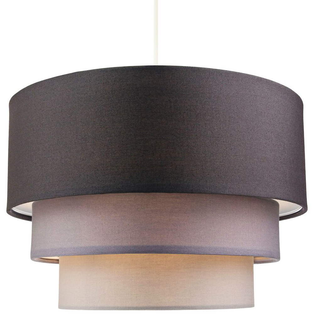 Happy Homewares 3 Tier Grey Cotton Round Pendant Shade Image 2