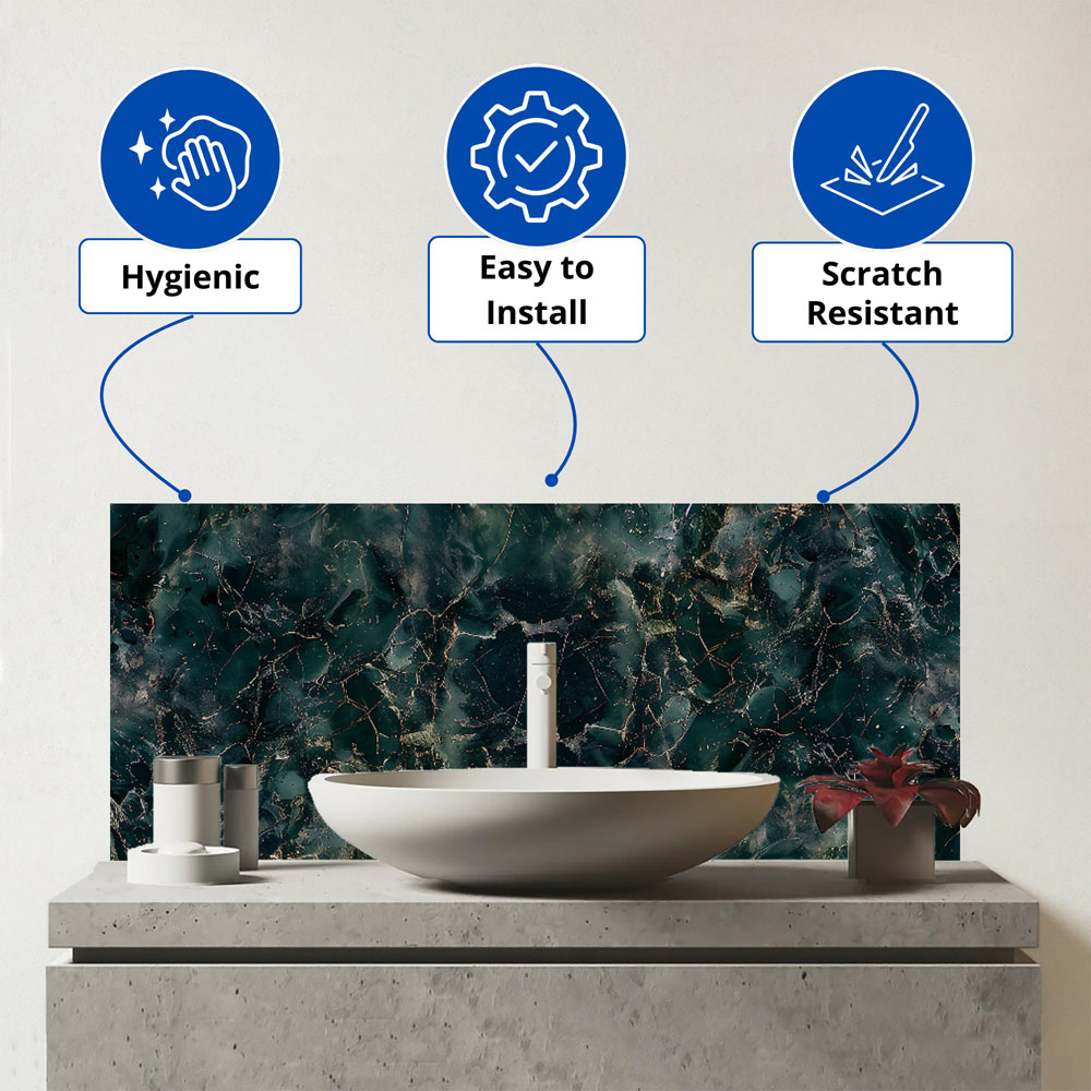 Warren Reed Designer Dark Green Quartz Effect Bathroom Splashback 25 x 60cm Image 3