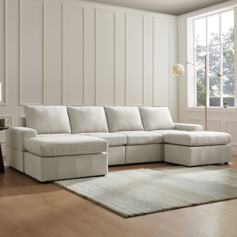 Home Detail Celestia 4 Seater Light Grey Fabric Corner Sofa Image 1