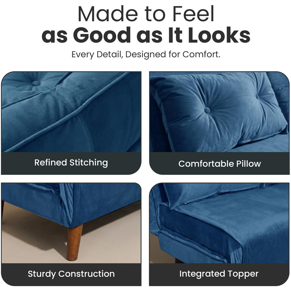 Portland 2 Seater Blue Velvet Sofa Bed Image 6
